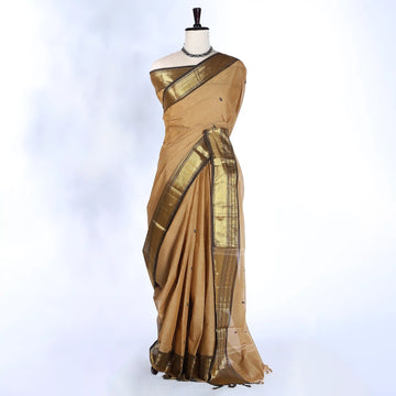 Beige Chettinad Cotton Sarees for Women | Office Wear Daily Wear & Special Occasion | Jeyachandran - Full View