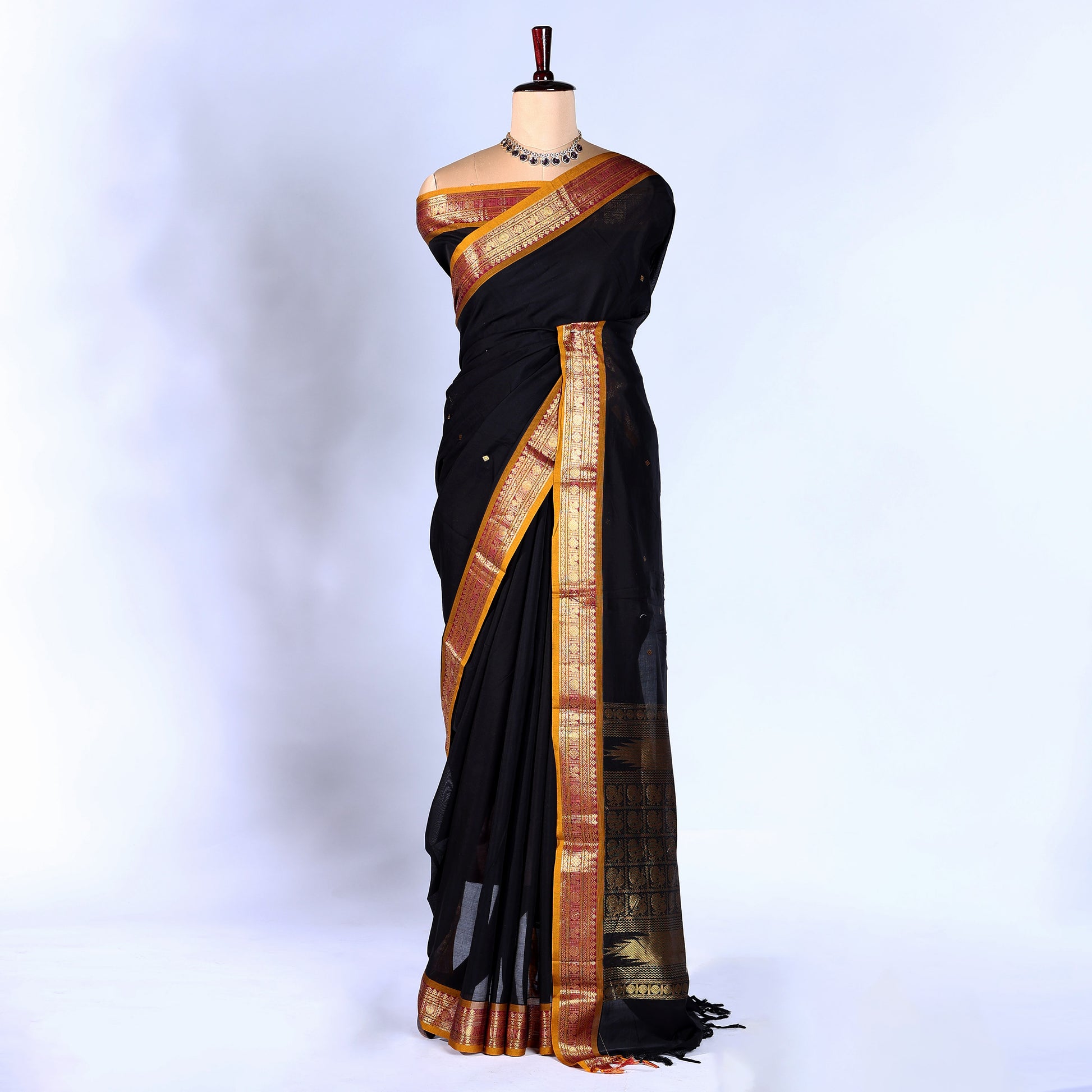 Black Kanchi Cotton Saree for Women | Festive Traditional Collection | Jeyachandran -Full View
