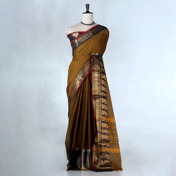 Brown Kanchi Cotton Saree for Women | Festive Traditional Collection | Jeyachandran -Full View
