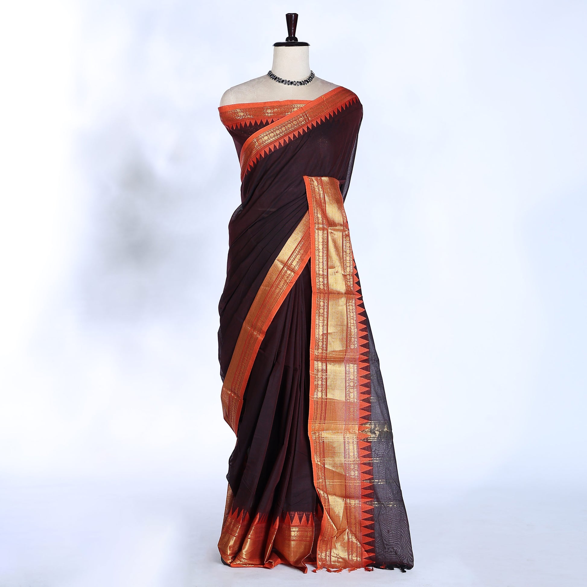 Brown Kanchi Cotton Saree for Women | Festive Traditional Collection | Jeyachandran -Full View
