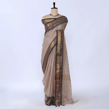 Beige Chettinad Cotton Sarees for Women | Office Wear Daily Wear & Special Occasion | Jeyachandran - Full View