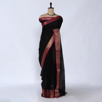 Black Chettinad Cotton Sarees for Women | Office Wear Daily Wear & Special Occasion | Jeyachandran - Full View