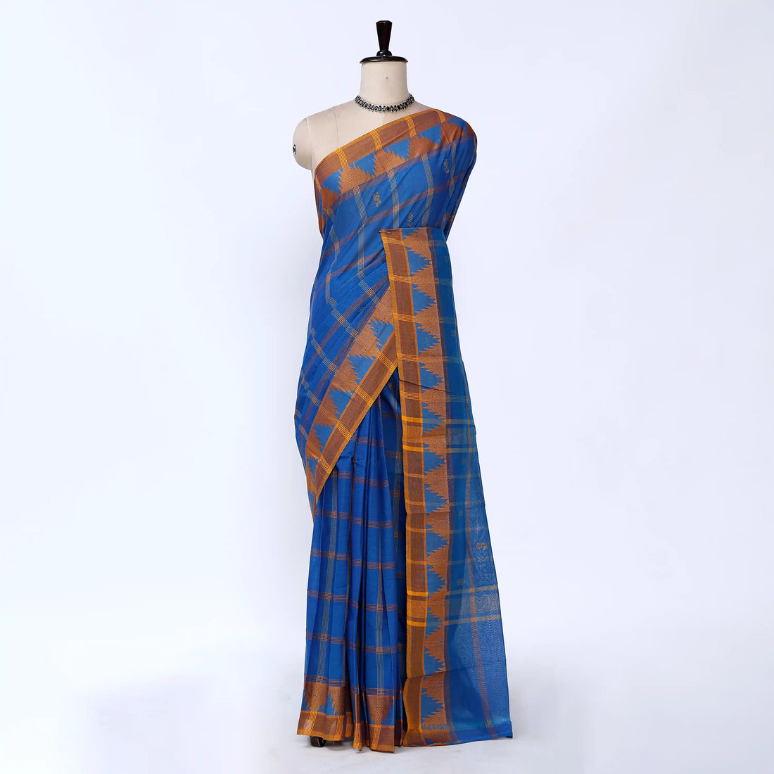 Blue Chettinad Cotton Sarees for Women | Office Wear Daily Wear & Special Occasion | Jeyachandran - Full View