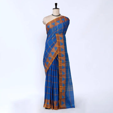 Blue Chettinad Cotton Sarees for Women | Office Wear Daily Wear & Special Occasion | Jeyachandran - Full View