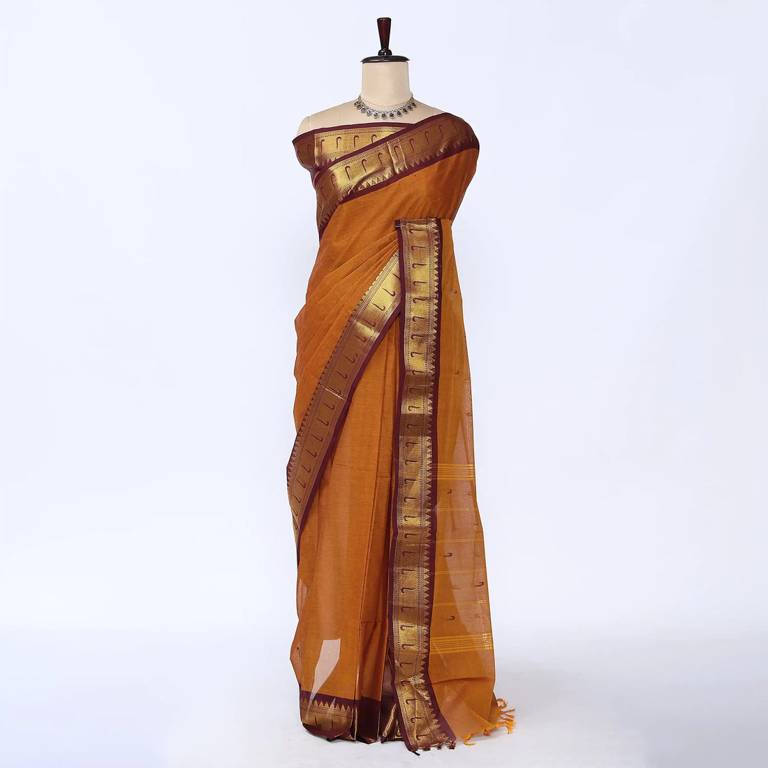 Brown Chettinad Cotton Sarees for Women | Office Wear Daily Wear & Special Occasion | Jeyachandran - Full View