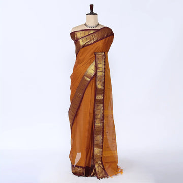 Brown Chettinad Cotton Sarees for Women | Office Wear Daily Wear & Special Occasion | Jeyachandran - Full View