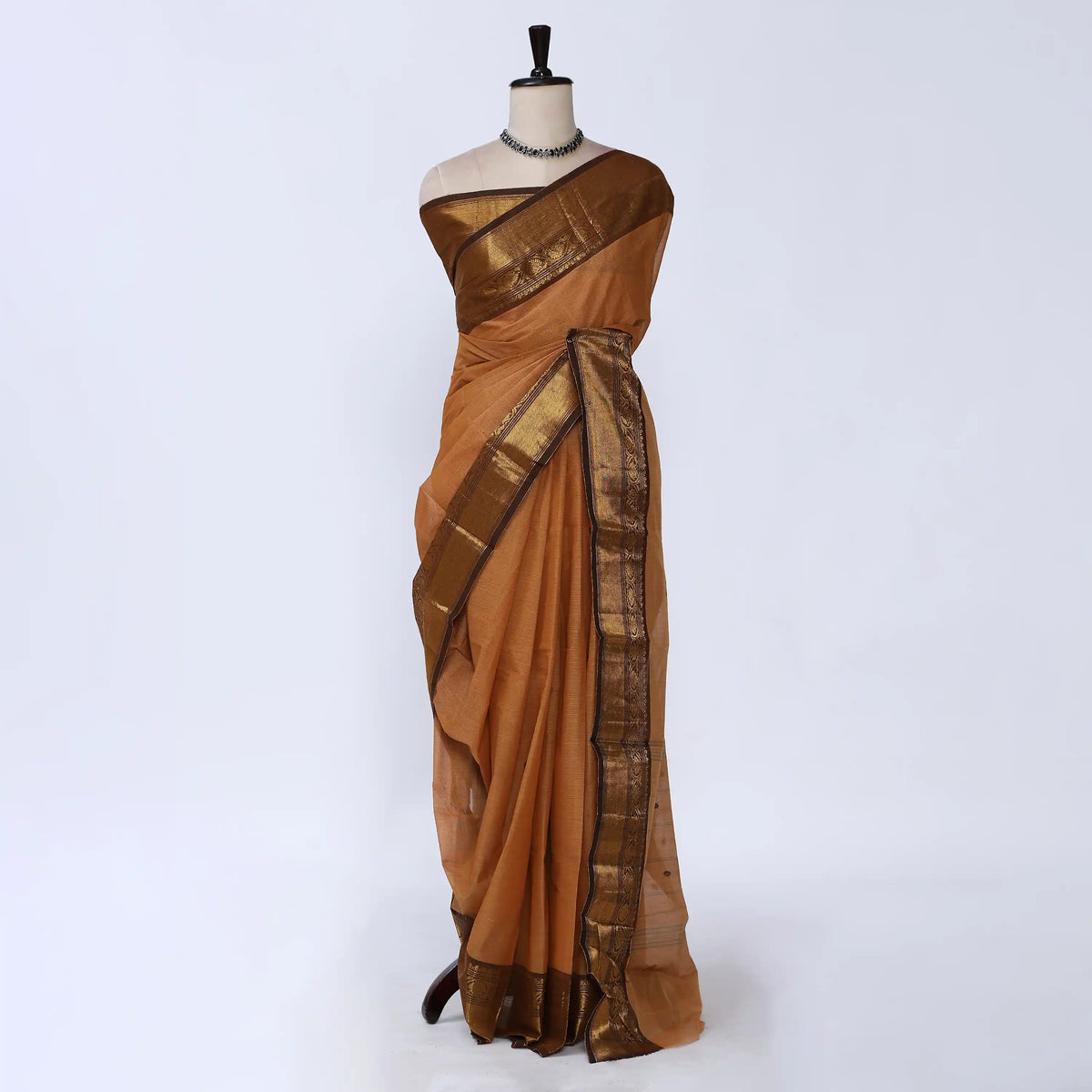 Beige Chettinad Cotton Sarees for Women | Office Wear Daily Wear & Special Occasion | Jeyachandran - Full View