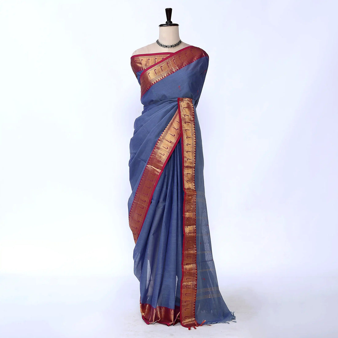 Dark Blue Chettinad Cotton Sarees for Women | Office Wear Daily Wear & Special Occasion | Jeyachandran- Full View