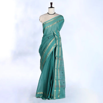 Dark Green Chettinad Cotton Sarees for Women | Office Wear Daily Wear & Special Occasion | Jeyachandran - Full View