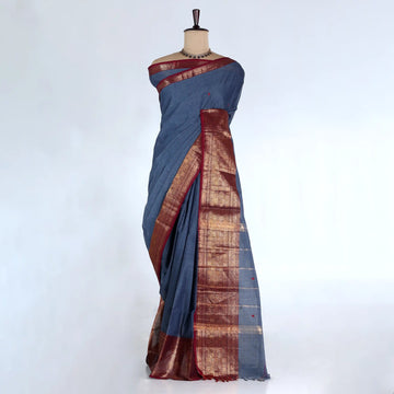 Grey Chettinad Cotton Sarees for Women | Office Wear Daily Wear & Special Occasion | Jeyachandran - Full View
