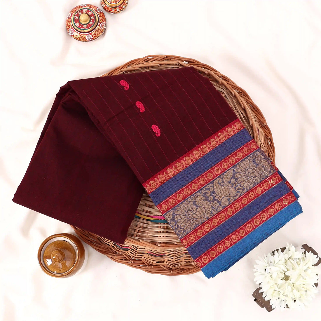 Purple Chettinad Cotton Sarees for Women | Office Wear Daily Wear & Special Occasion | Jeyachandran  - Full View