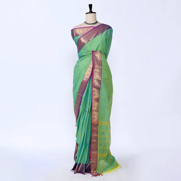 Green Chettinad Cotton Sarees for Women | Office Wear Daily Wear & Special Occasion | Jeyachandran - Full View