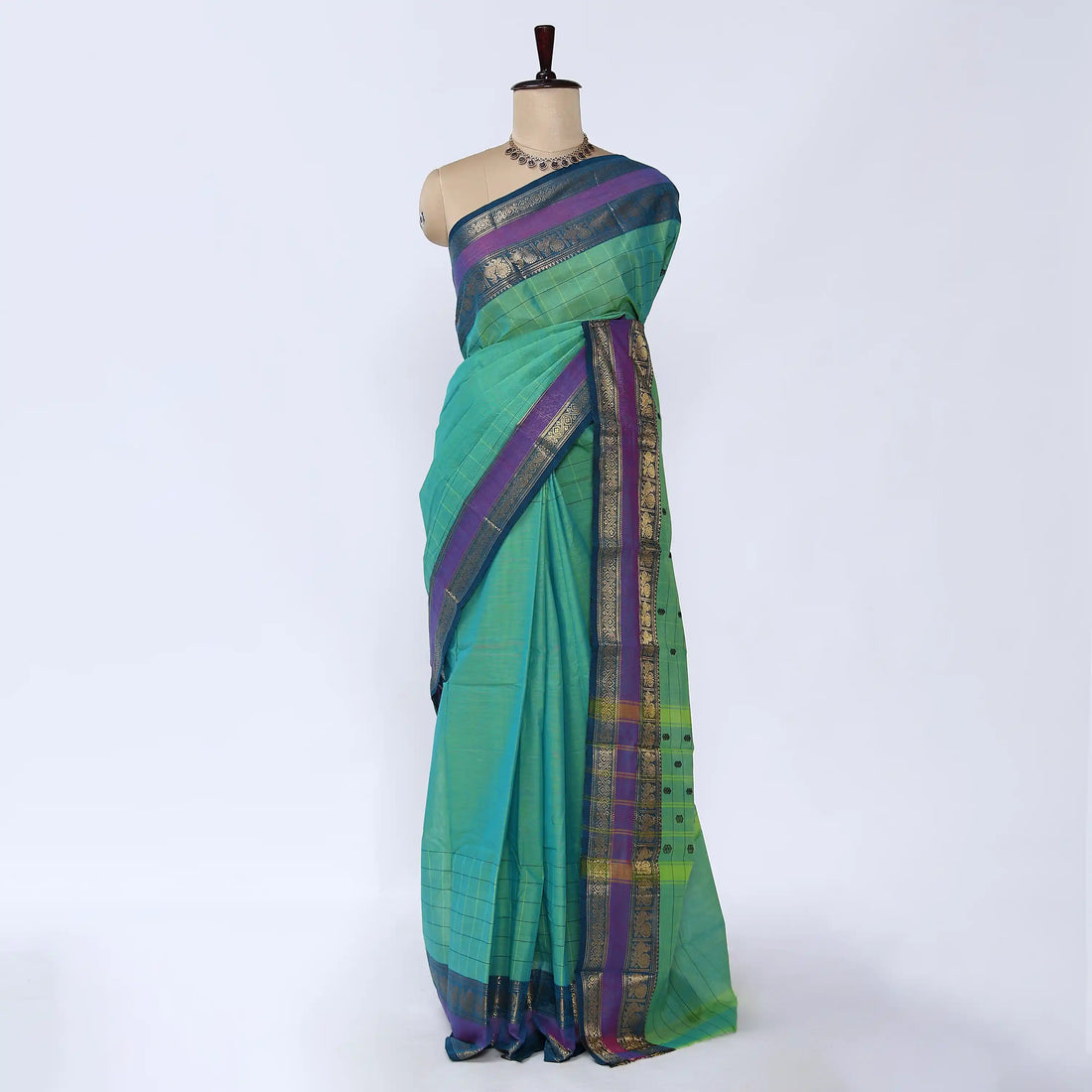 Green Chettinad Cotton Sarees for Women | Office Wear Daily Wear & Special Occasion | Jeyachandran - Full View
