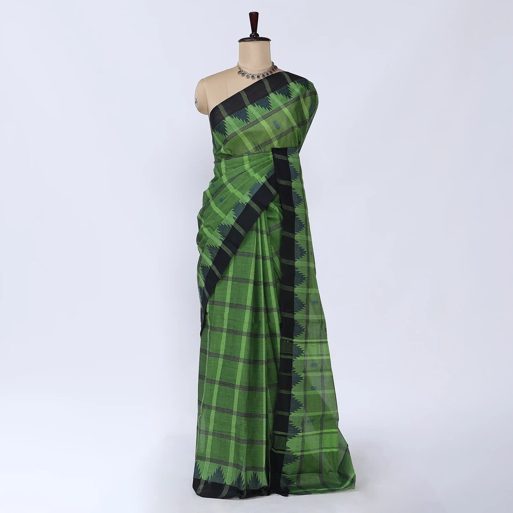 Green Chettinad Cotton Sarees for Women | Office Wear Daily Wear & Special Occasion | Jeyachandran - Full View