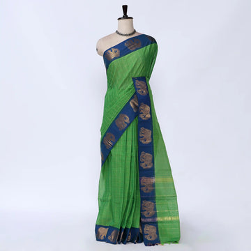 Light Green Chettinad Cotton Sarees for Women | Office Wear Daily Wear & Special Occasion | Jeyachandran - Full View