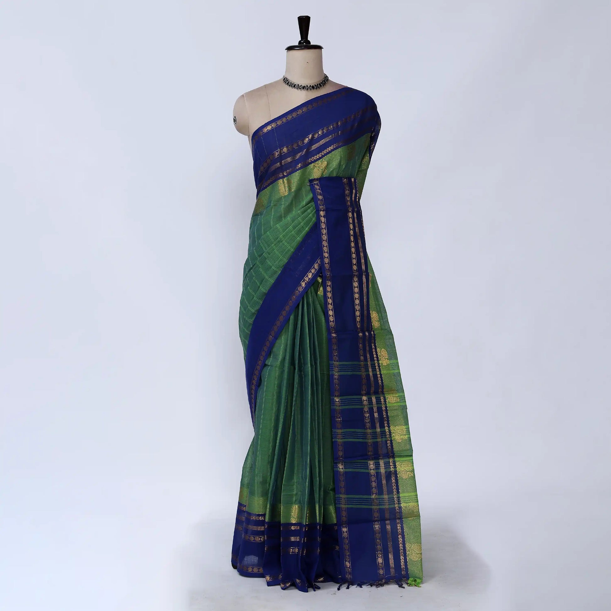 Green Chettinad Cotton Sarees for Women | Office Wear Daily Wear & Special Occasion | Jeyachandran - Full View