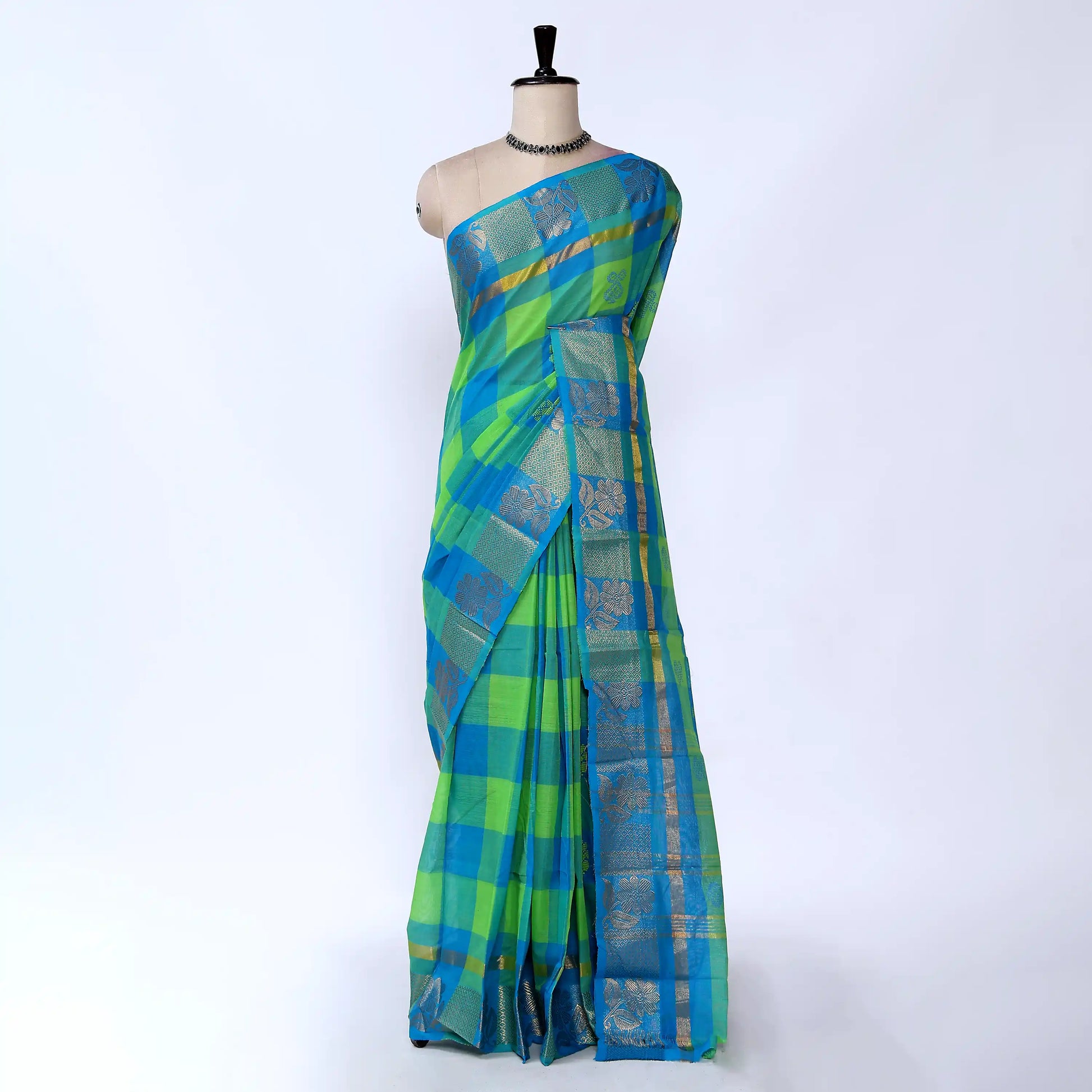 Green Chettinad Cotton Sarees for Women | Office Wear Daily Wear & Special Occasion | Jeyachandran - Full View