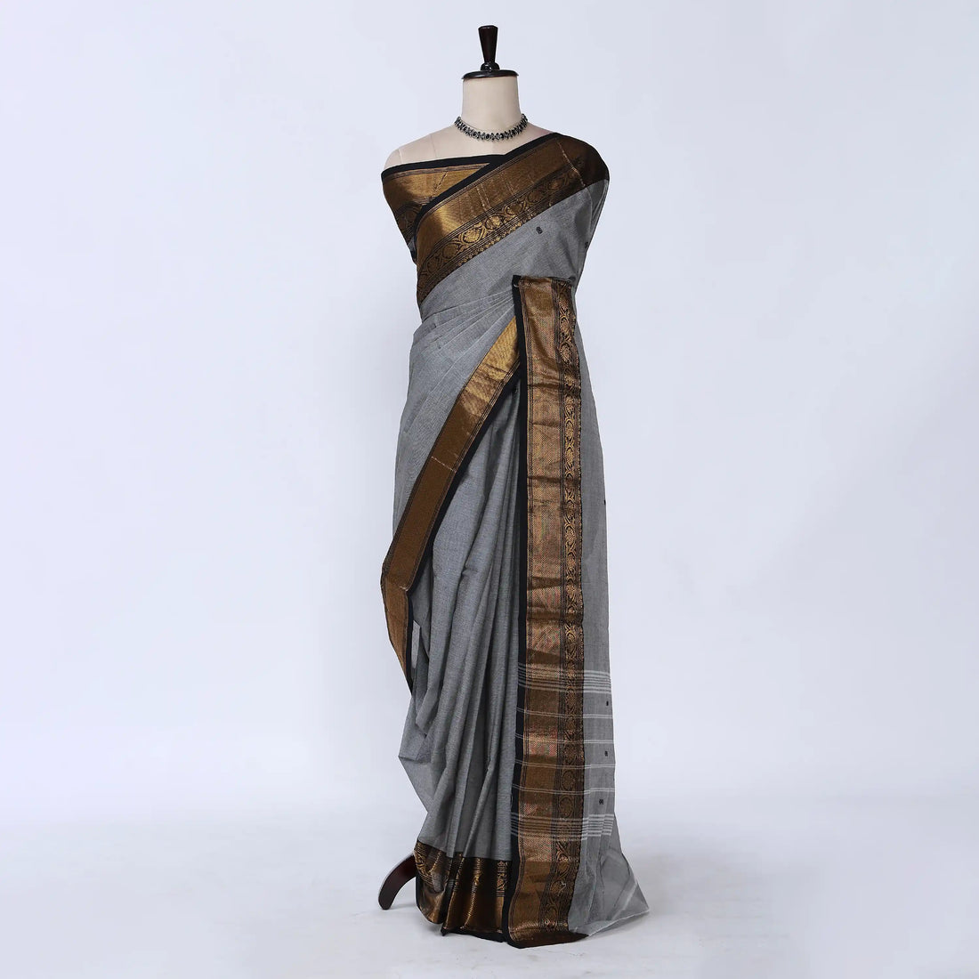 Grey Chettinad Cotton Sarees for Women | Office Wear Daily Wear & Special Occasion | Jeyachandran - Full View