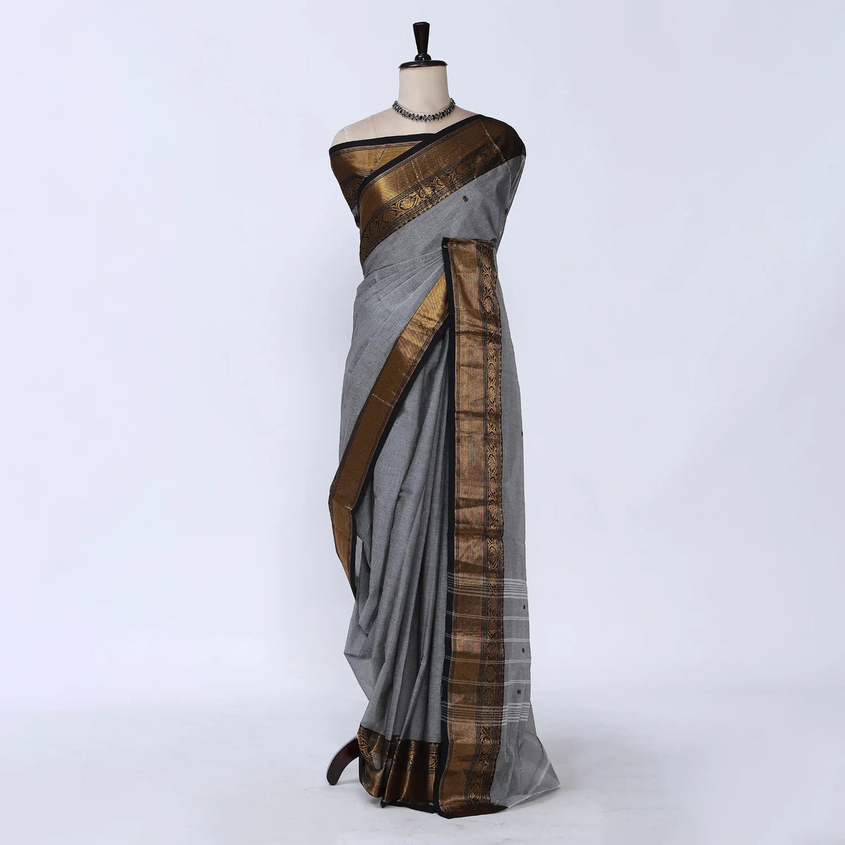 Grey Chettinad Cotton Sarees for Women | Office Wear Daily Wear & Special Occasion | Jeyachandran - Full View