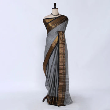 Grey Chettinad Cotton Sarees for Women | Office Wear Daily Wear & Special Occasion | Jeyachandran - Full View