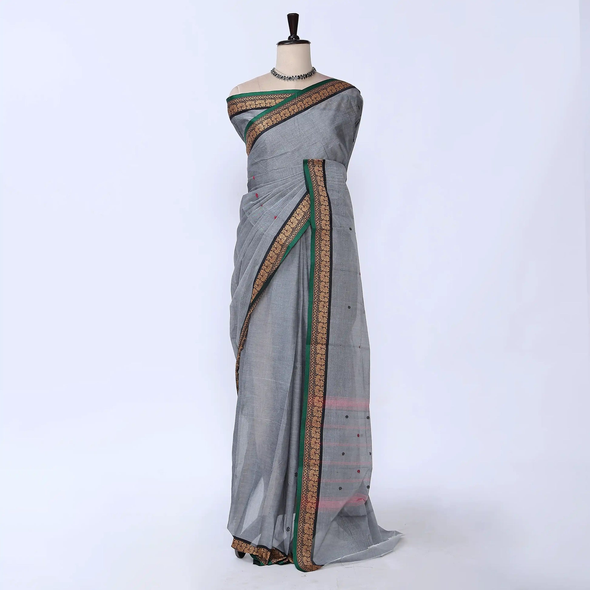 Grey Chettinad Cotton Sarees for Women | Office Wear Daily Wear & Special Occasion | Jeyachandran - Full View
