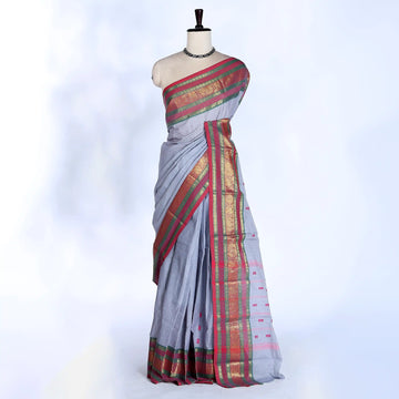 Grey Chettinad Cotton Sarees for Women | Office Wear Daily Wear & Special Occasion | Jeyachandran - Full View