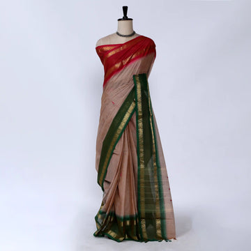 Light Brown Chettinad Cotton Sarees for Women | Office Wear Daily Wear & Special Occasion | Jeyachandran - Full View