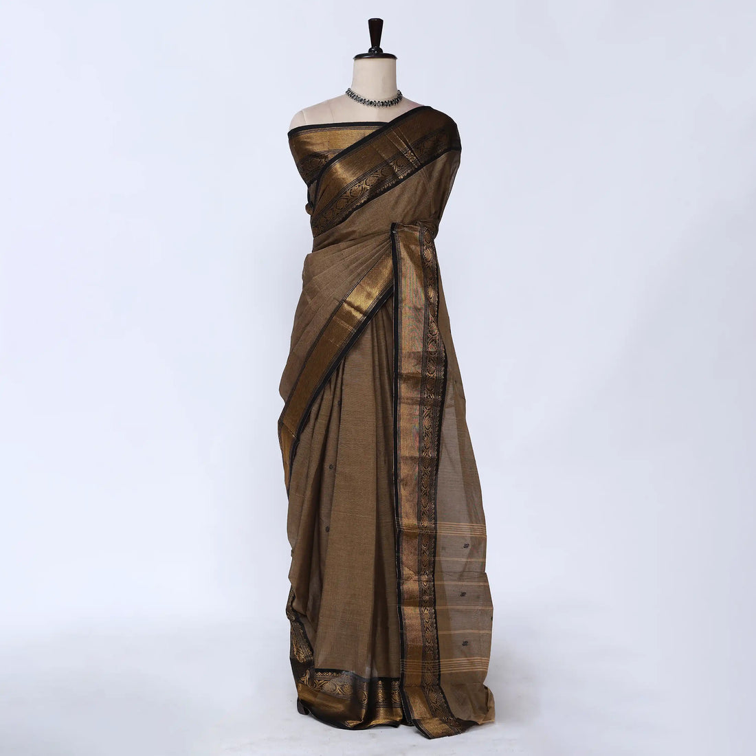 Light Brown Chettinad Cotton Sarees for Women | Office Wear Daily Wear & Special Occasion | Jeyachandran - Full View