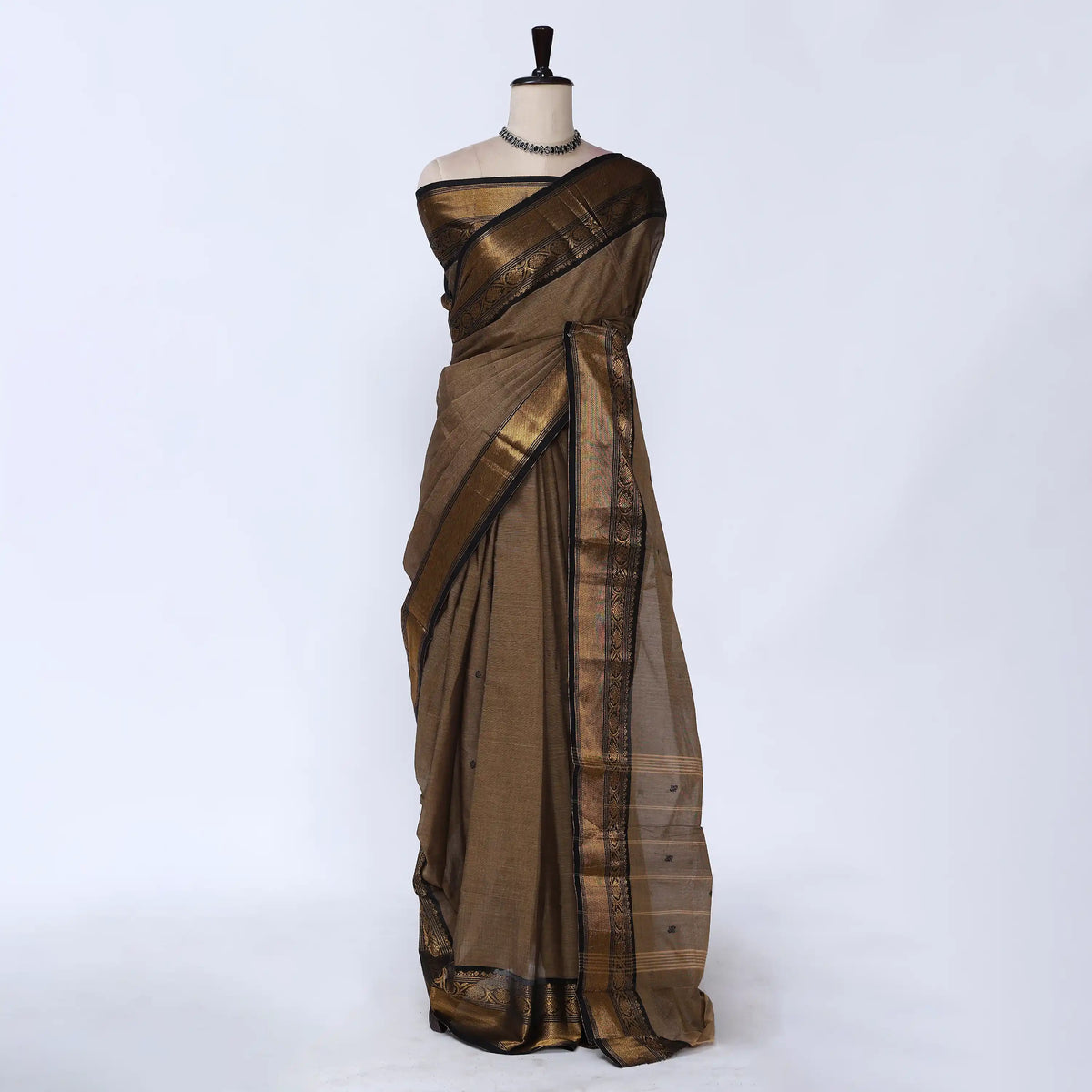 Light Brown Chettinad Cotton Sarees for Women | Office Wear Daily Wear & Special Occasion | Jeyachandran - Full View