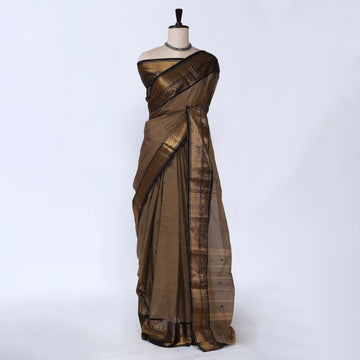 Light Brown Chettinad Cotton Sarees for Women | Office Wear Daily Wear & Special Occasion | Jeyachandran - Full View