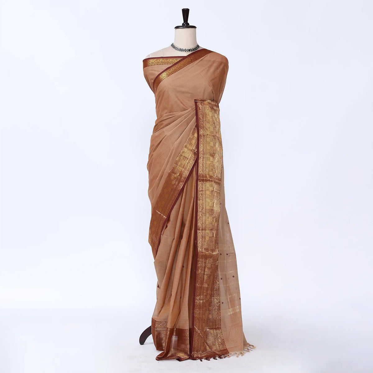 Light Brown Chettinad Cotton Sarees for Women | Office Wear Daily Wear & Special Occasion | Jeyachandran - Full View