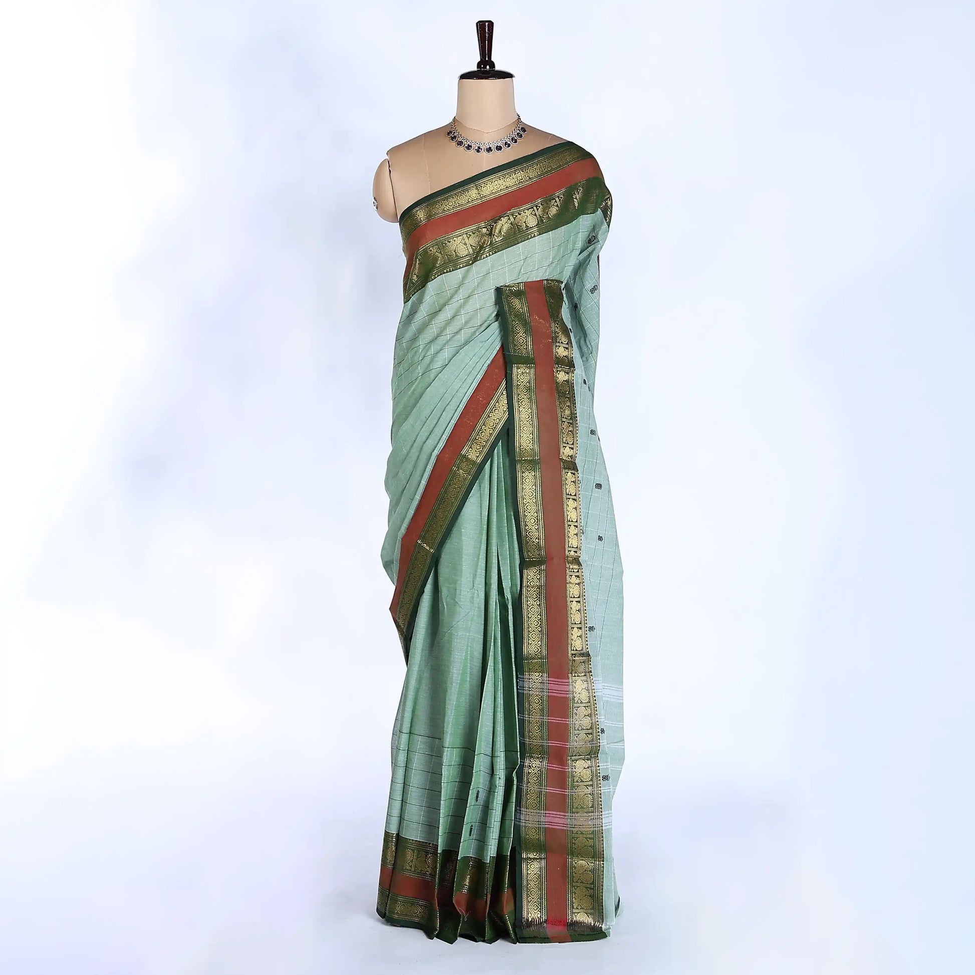 Light Green Chettinad Cotton Sarees for Women | Office Wear Daily Wear & Special Occasion | Jeyachandran - Full View