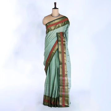 Light Green Chettinad Cotton Sarees for Women | Office Wear Daily Wear & Special Occasion | Jeyachandran - Full View