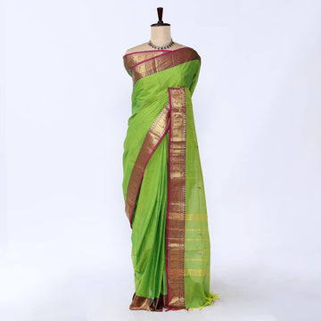 Light Green Chettinad Cotton Sarees for Women | Office Wear Daily Wear & Special Occasion | Jeyachandran - Full View