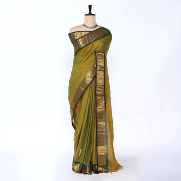 Olive Green Chettinad Cotton Sarees for Women | Office Wear Daily Wear & Special Occasion | Jeyachandran - Full View