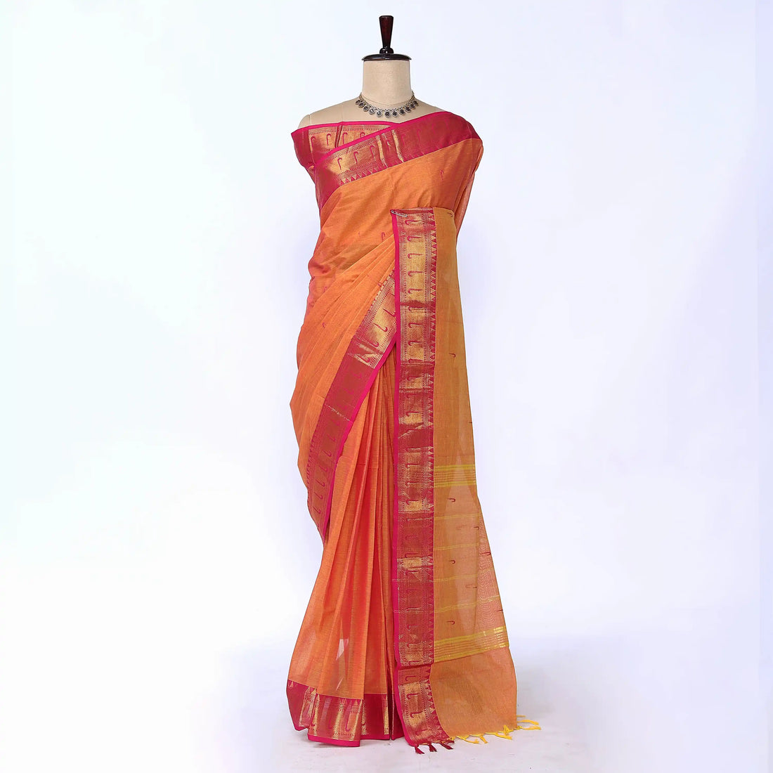Orange Chettinad Cotton Sarees for Women | Office Wear Daily Wear & Special Occasion | Jeyachandran - Full View