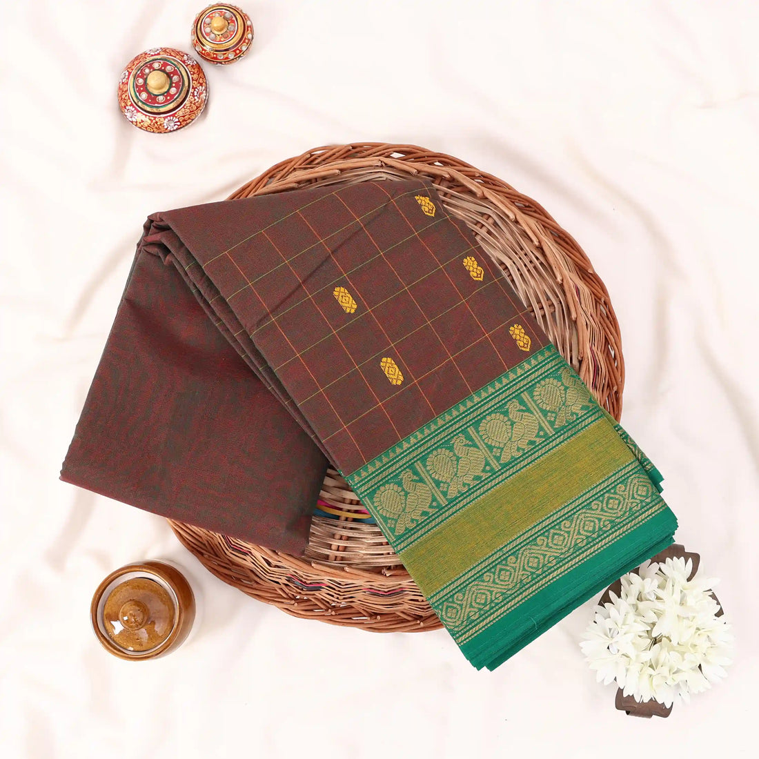 Maroon Chettinad Cotton Sarees for Women | Office Wear Daily Wear & Special Occasion | Jeyachandran - Full View