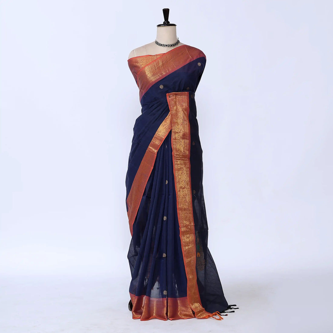 Navy Blue Chettinad Cotton Sarees for Women | Office Wear Daily Wear & Special Occasion | Jeyachandran - Full View