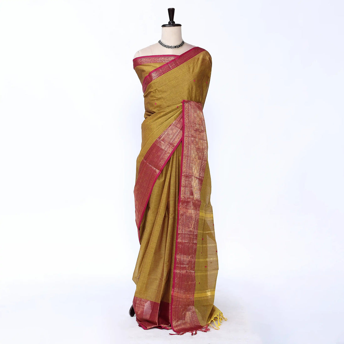 Olive Green Chettinad Cotton Sarees for Women | Office Wear Daily Wear & Special Occasion | Jeyachandran - Full View