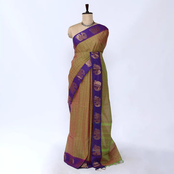 Olive Green Chettinad Cotton Sarees for Women | Office Wear Daily Wear & Special Occasion | Jeyachandran - Full View