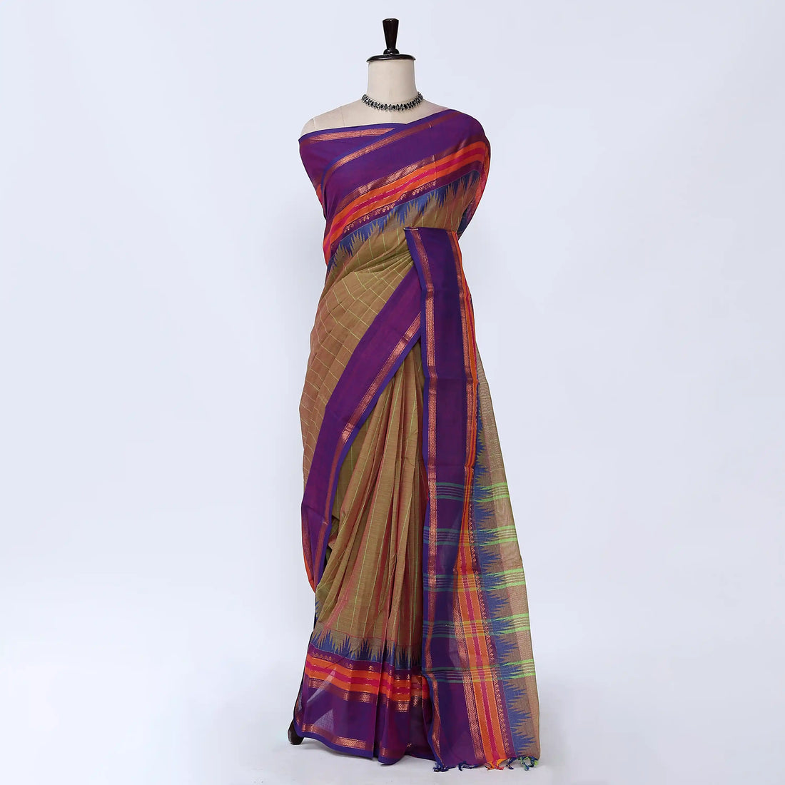 Olive Green Chettinad Cotton Sarees for Women | Office Wear Daily Wear & Special Occasion | Jeyachandran - Full View