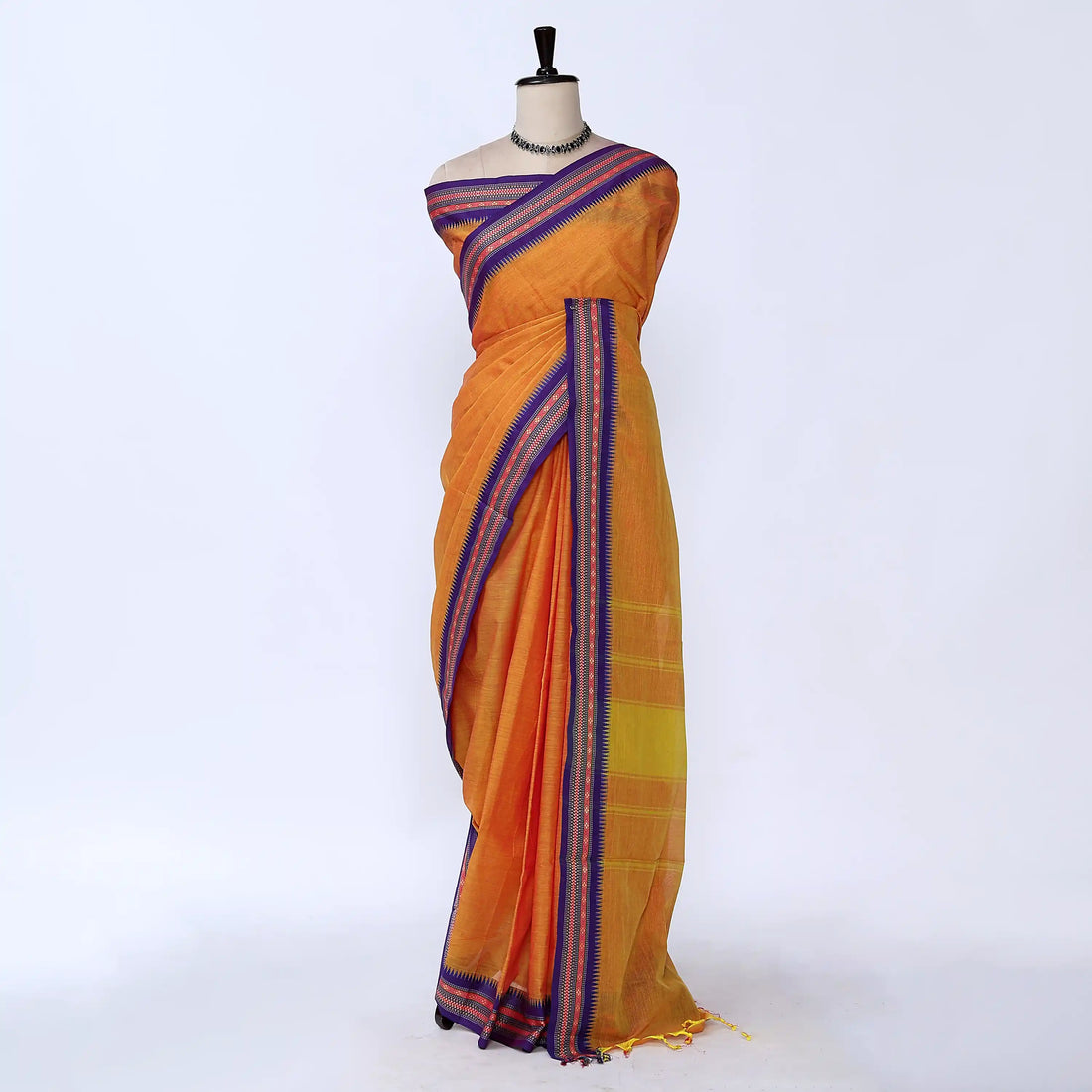 Orange Chettinad Cotton Sarees for Women | Office Wear Daily Wear & Special Occasion | Jeyachandran - Full View