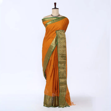 Orange Chettinad Cotton Sarees for Women | Office Wear Daily Wear & Special Occasion | Jeyachandran - Full View