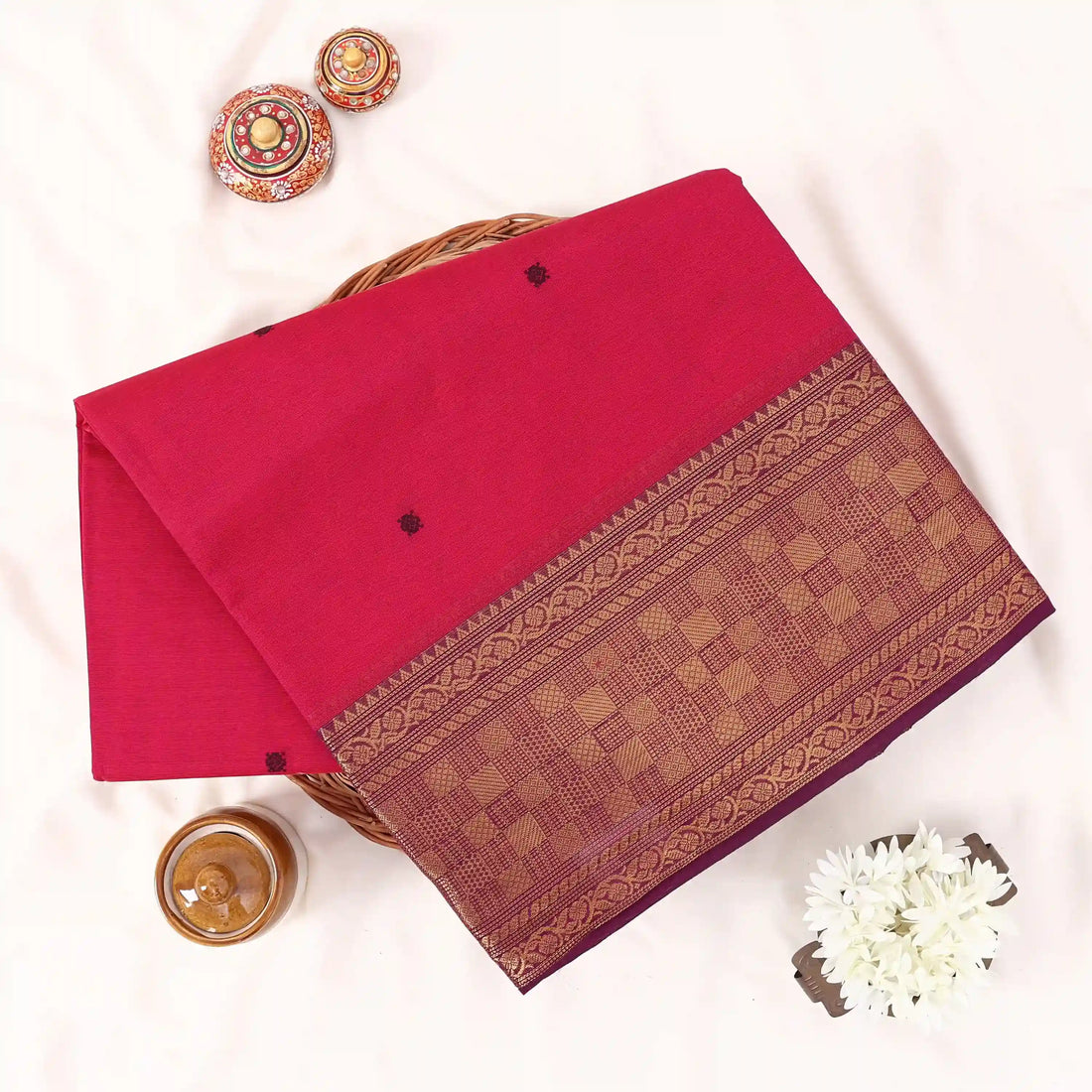 Pink Chettinad Cotton Sarees for Women | Office Wear Daily Wear & Special Occasion | Jeyachandran - Full View