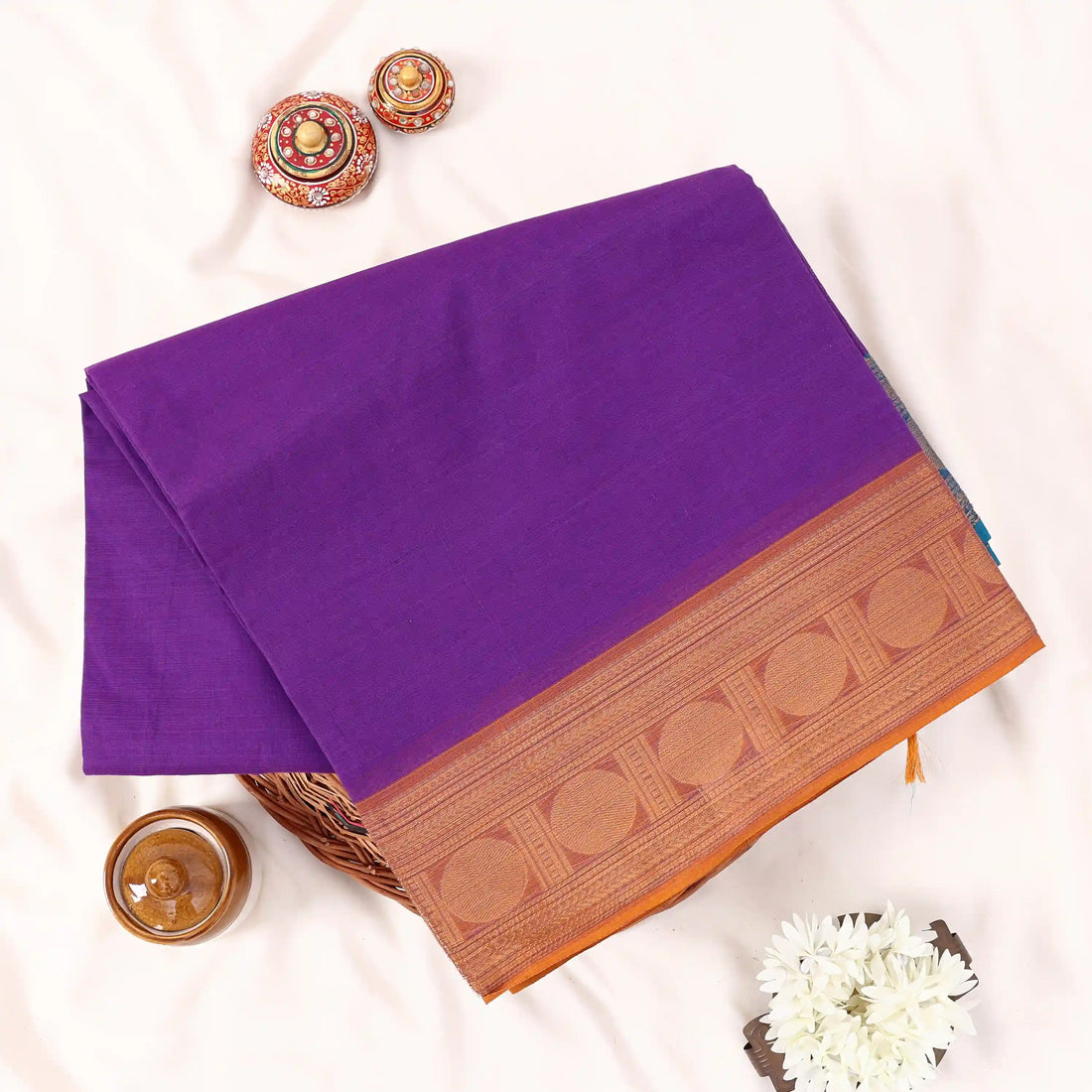 Purple Chettinad Cotton Sarees for Women | Office Wear Daily Wear & Special Occasion | Jeyachandran - Full View