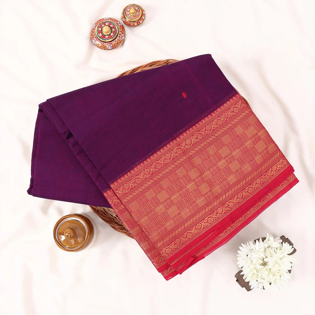Purple Chettinad Cotton Sarees for Women | Office Wear Daily Wear & Special Occasion | Jeyachandran - Full View