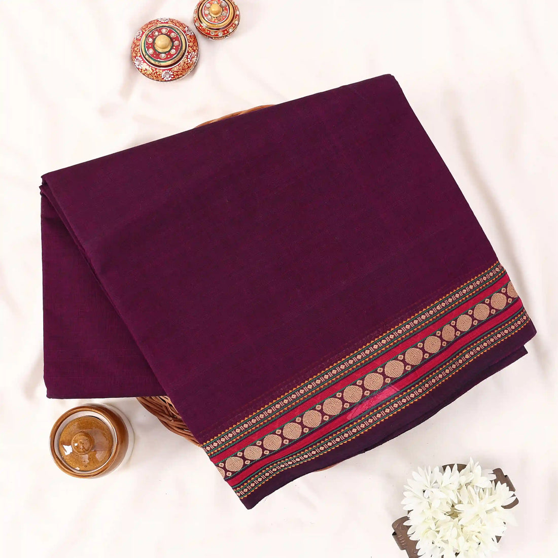 Purple Chettinad Cotton Sarees for Women | Office Wear Daily Wear & Special Occasion | Jeyachandran - Full View