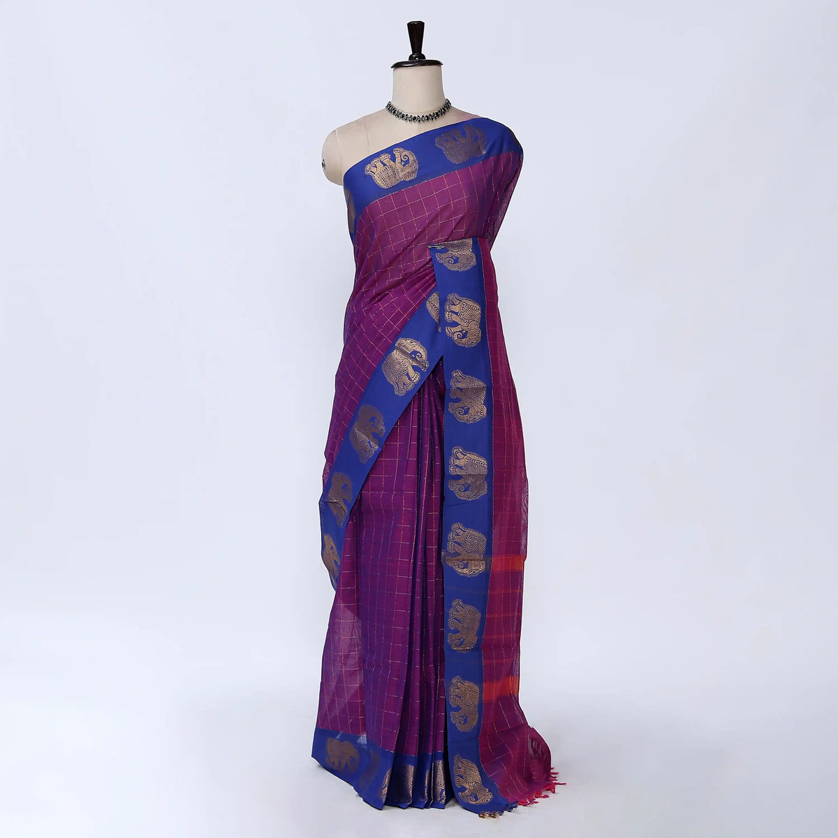 Purple Chettinad Cotton Sarees for Women | Office Wear Daily Wear & Special Occasion | Jeyachandran - Full View