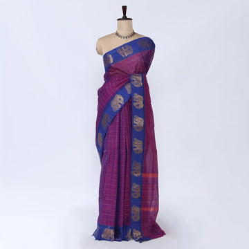 Purple Chettinad Cotton Sarees for Women | Office Wear Daily Wear & Special Occasion | Jeyachandran - Full View