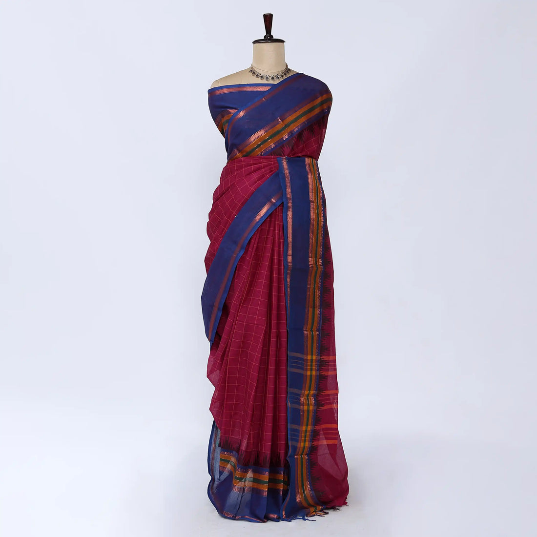 Maroon Chettinad Cotton Sarees for Women | Office Wear Daily Wear & Special Occasion | Jeyachandran - Full View